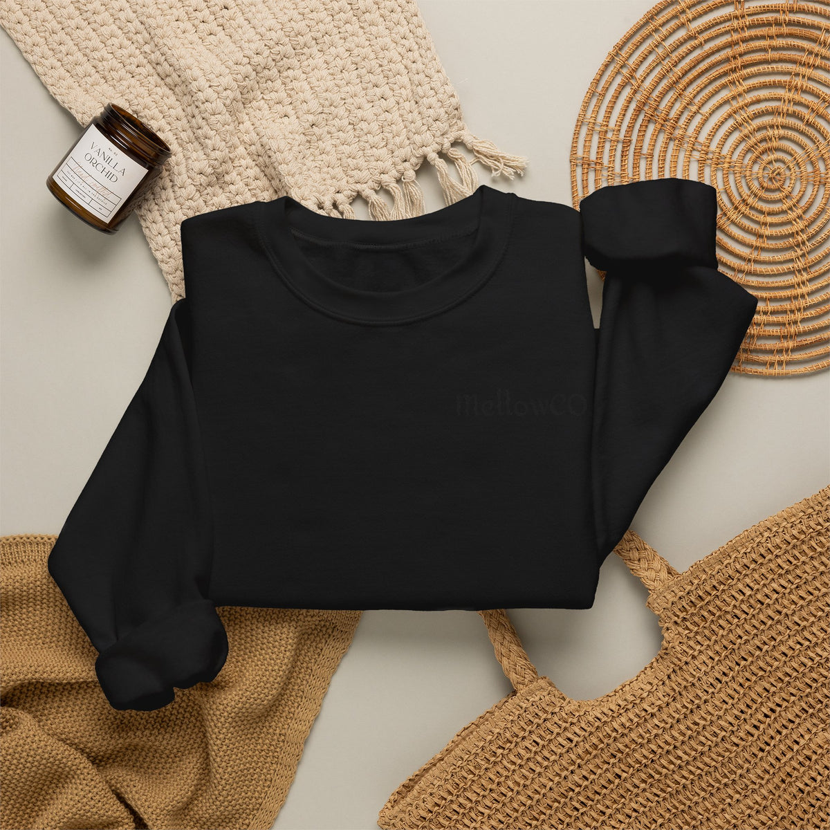 Minimal 'Mellow&C0' Crewneck Sweatshirt — Soft White Casual Pullover