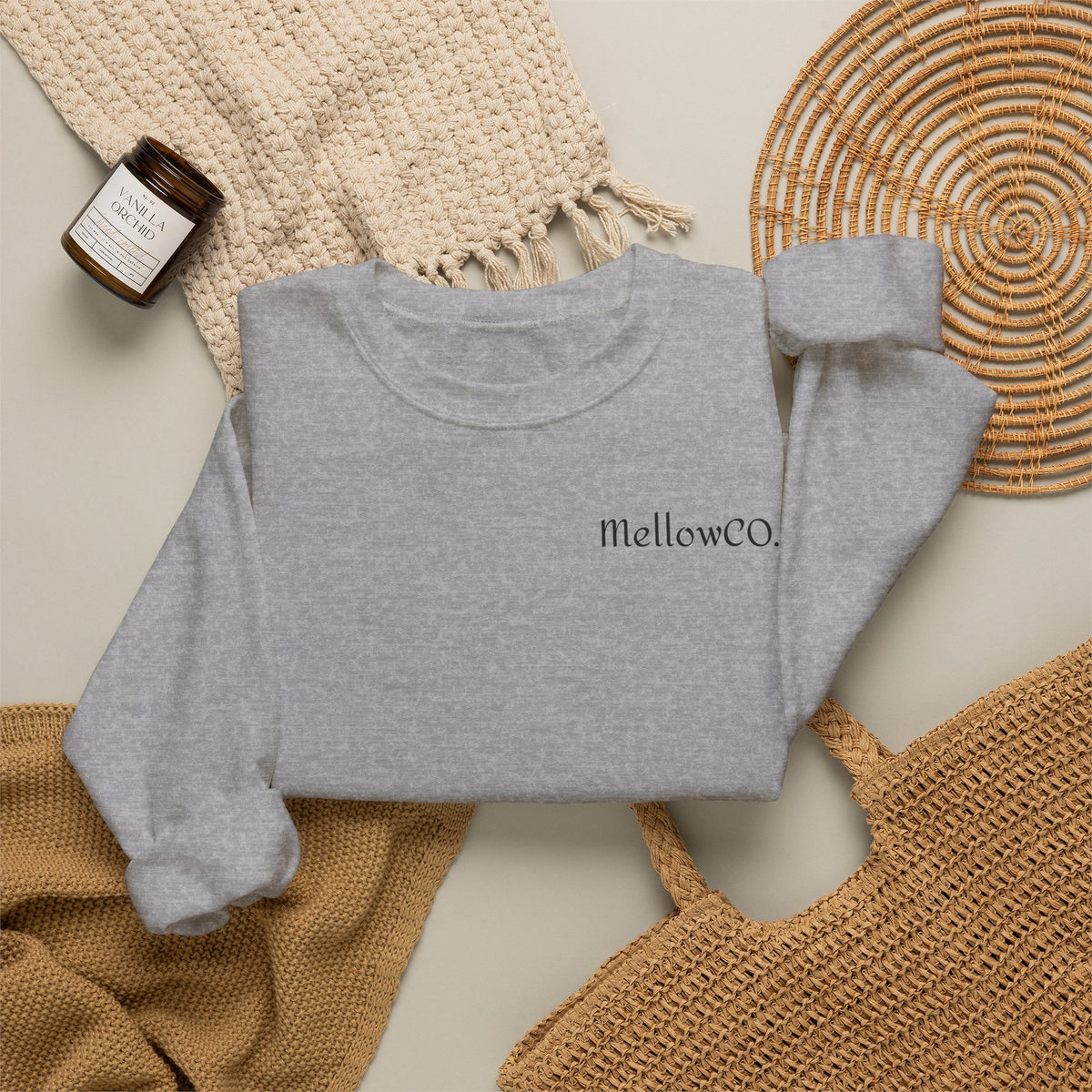 Minimal 'Mellow&C0' Crewneck Sweatshirt — Soft White Casual Pullover