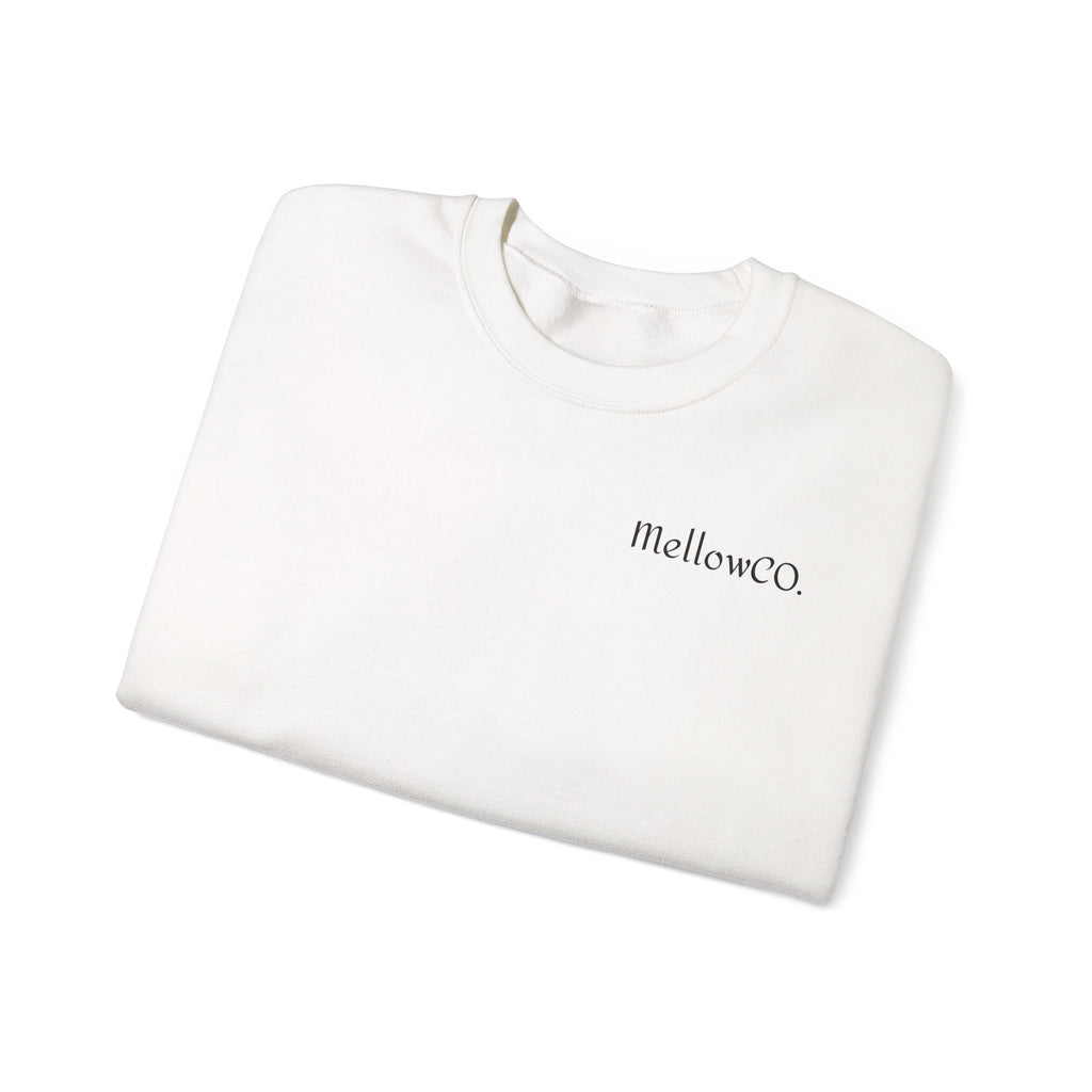 Minimal 'Mellow&C0' Crewneck Sweatshirt — Soft White Casual Pullover