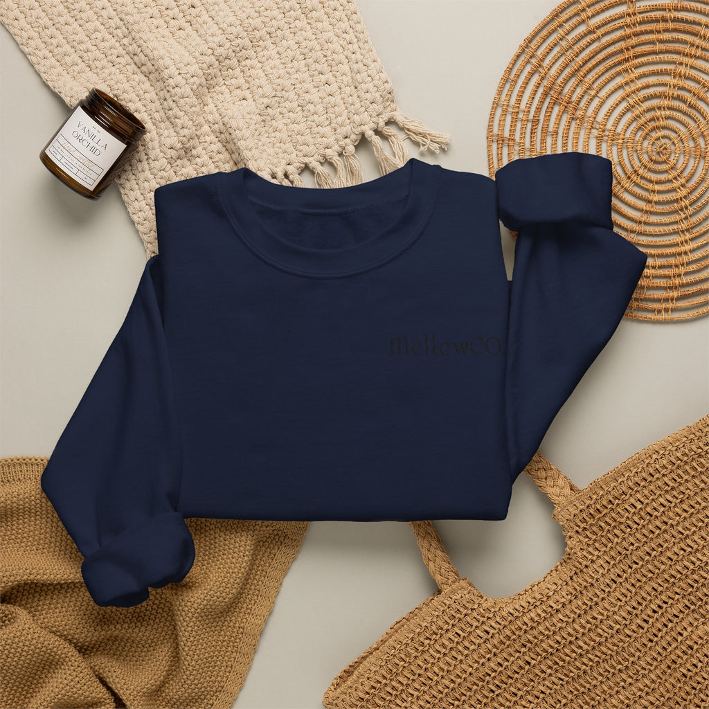 Minimal 'Mellow&C0' Crewneck Sweatshirt — Soft White Casual Pullover