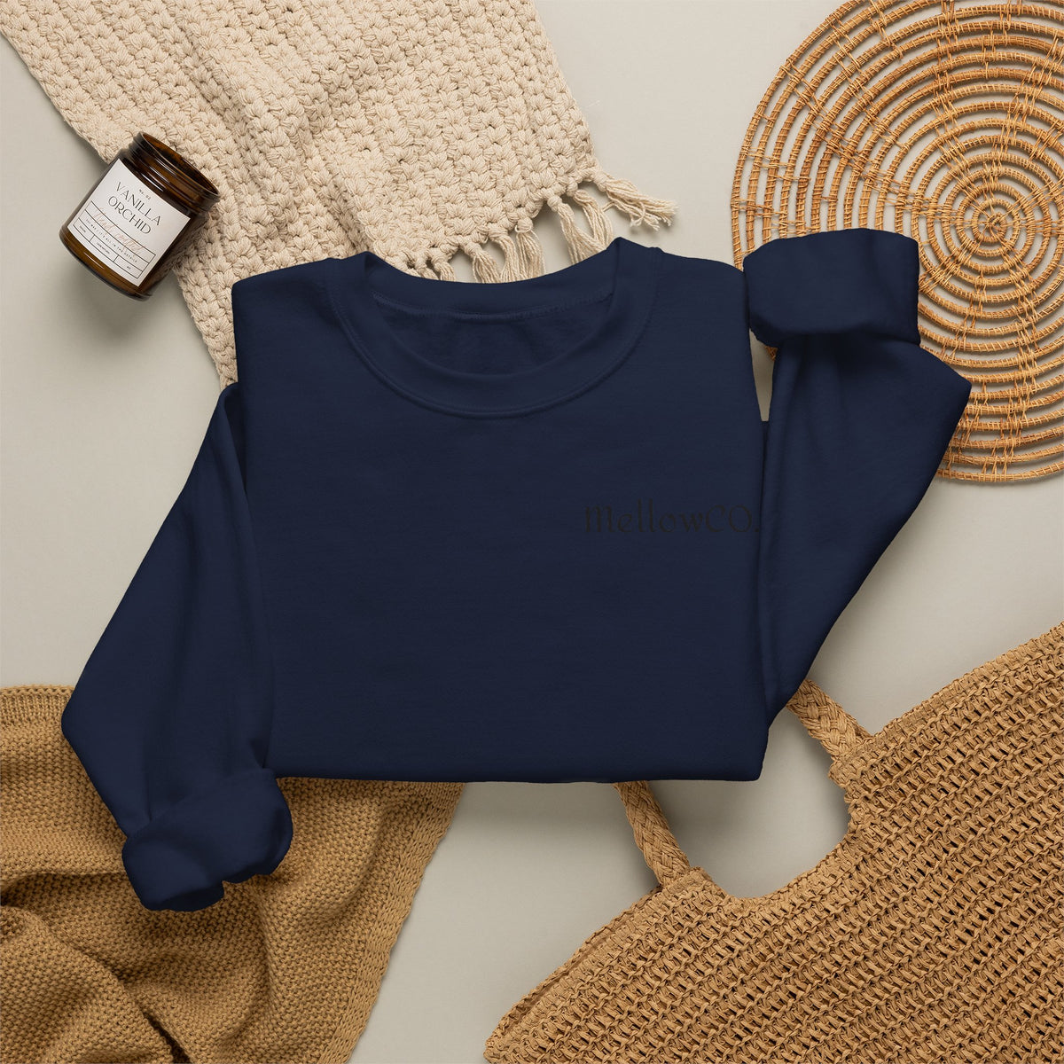 Minimal 'Mellow&C0' Crewneck Sweatshirt — Soft White Casual Pullover