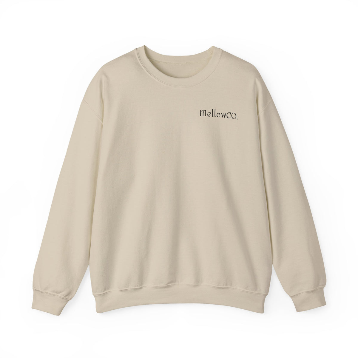 Minimal 'Mellow&C0' Crewneck Sweatshirt — Soft White Casual Pullover